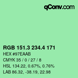 カラーコード: RGB 151.3 234.4 171 | qconv.com
