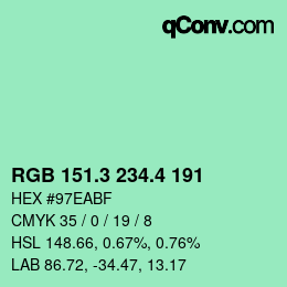 カラーコード: RGB 151.3 234.4 191 | qconv.com