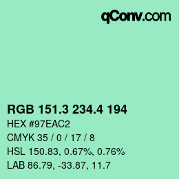 カラーコード: RGB 151.3 234.4 194 | qconv.com