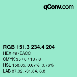 カラーコード: RGB 151.3 234.4 204 | qconv.com