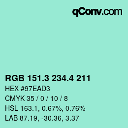 カラーコード: RGB 151.3 234.4 211 | qconv.com