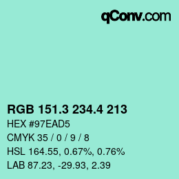カラーコード: RGB 151.3 234.4 213 | qconv.com
