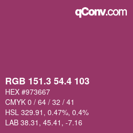 カラーコード: RGB 151.3 54.4 103 | qconv.com