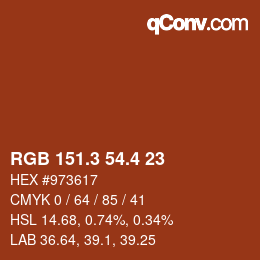 カラーコード: RGB 151.3 54.4 23 | qconv.com