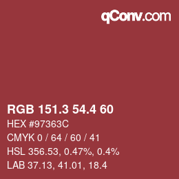 カラーコード: RGB 151.3 54.4 60 | qconv.com
