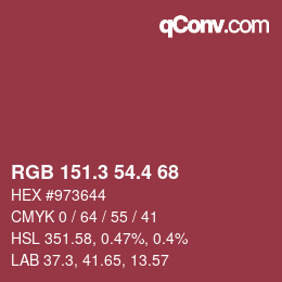 カラーコード: RGB 151.3 54.4 68 | qconv.com