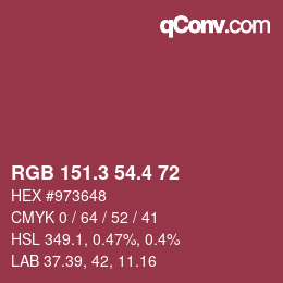 カラーコード: RGB 151.3 54.4 72 | qconv.com