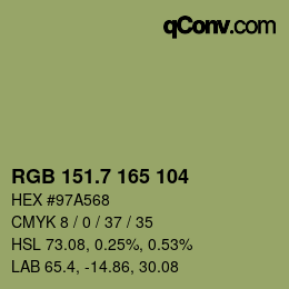 カラーコード: RGB 151.7 165 104 | qconv.com