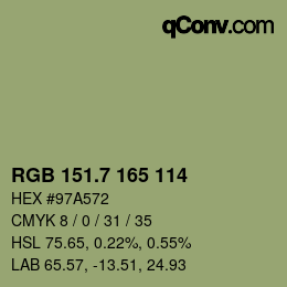 カラーコード: RGB 151.7 165 114 | qconv.com