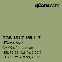 カラーコード: RGB 151.7 165 117 | qconv.com