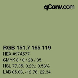 カラーコード: RGB 151.7 165 119 | qconv.com
