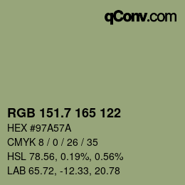カラーコード: RGB 151.7 165 122 | qconv.com