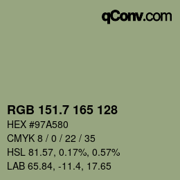 カラーコード: RGB 151.7 165 128 | qconv.com