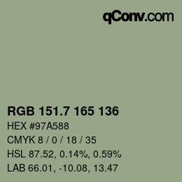 カラーコード: RGB 151.7 165 136 | qconv.com