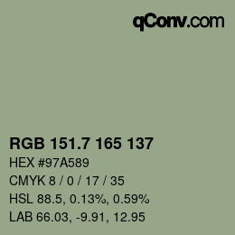 カラーコード: RGB 151.7 165 137 | qconv.com
