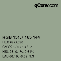 カラーコード: RGB 151.7 165 144 | qconv.com