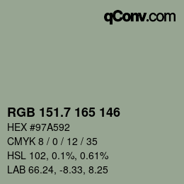 カラーコード: RGB 151.7 165 146 | qconv.com