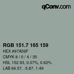 カラーコード: RGB 151.7 165 159 | qconv.com