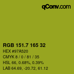 カラーコード: RGB 151.7 165 32 | qconv.com