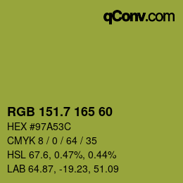 カラーコード: RGB 151.7 165 60 | qconv.com