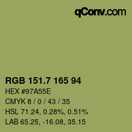 カラーコード: RGB 151.7 165 94 | qconv.com