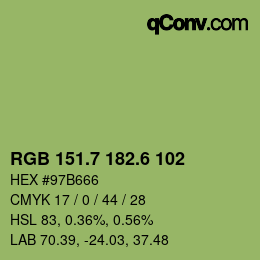 カラーコード: RGB 151.7 182.6 102 | qconv.com
