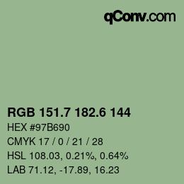 カラーコード: RGB 151.7 182.6 144 | qconv.com