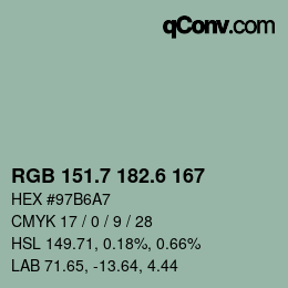カラーコード: RGB 151.7 182.6 167 | qconv.com