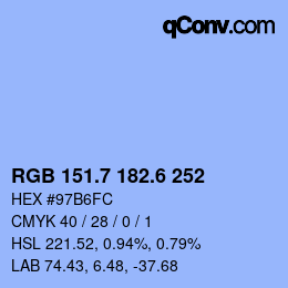 カラーコード: RGB 151.7 182.6 252 | qconv.com