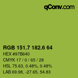 カラーコード: RGB 151.7 182.6 64 | qconv.com