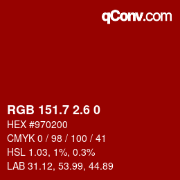 カラーコード: RGB 151.7 2.6 0 | qconv.com