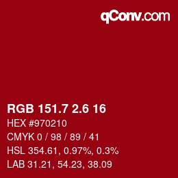 カラーコード: RGB 151.7 2.6 16 | qconv.com