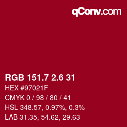 カラーコード: RGB 151.7 2.6 31 | qconv.com