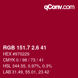 カラーコード: RGB 151.7 2.6 41 | qconv.com