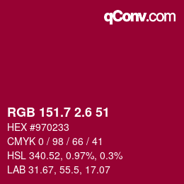カラーコード: RGB 151.7 2.6 51 | qconv.com