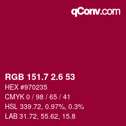 カラーコード: RGB 151.7 2.6 53 | qconv.com