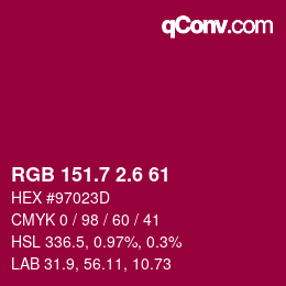 カラーコード: RGB 151.7 2.6 61 | qconv.com