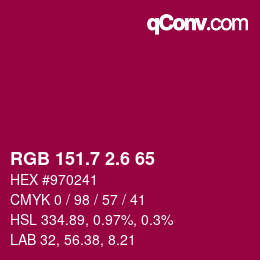 カラーコード: RGB 151.7 2.6 65 | qconv.com