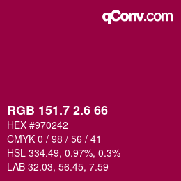 カラーコード: RGB 151.7 2.6 66 | qconv.com