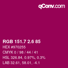カラーコード: RGB 151.7 2.6 85 | qconv.com