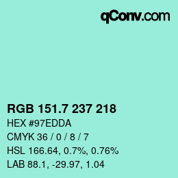 カラーコード: RGB 151.7 237 218 | qconv.com