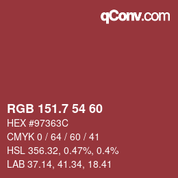 カラーコード: RGB 151.7 54 60 | qconv.com