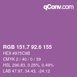 カラーコード: RGB 151.7 92.6 155 | qconv.com
