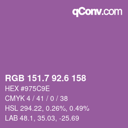 カラーコード: RGB 151.7 92.6 158 | qconv.com