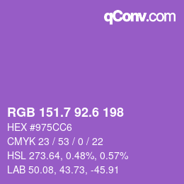 カラーコード: RGB 151.7 92.6 198 | qconv.com