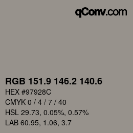 カラーコード: RGB 151.9 146.2 140.6 | qconv.com