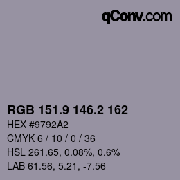 Color code: RGB 151.9 146.2 162 | qconv.com
