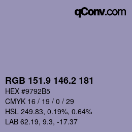 カラーコード: RGB 151.9 146.2 181 | qconv.com