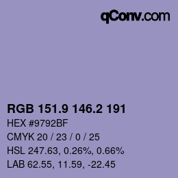 カラーコード: RGB 151.9 146.2 191 | qconv.com
