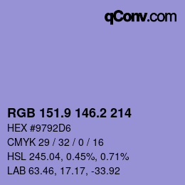 Color code: RGB 151.9 146.2 214 | qconv.com